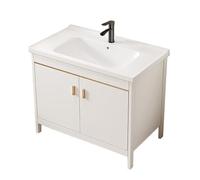 TYMYW Mobile Bagno A Terra con Lavabo e Rubinetto con Piedi Lavabo Bagno con Mobile con Cerniere Ammortizzate,Bianco,70 Cm