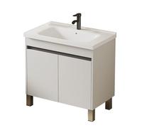 TYMYW Mobile Bagno A Terra con Lavabo in Ceramica e Miscelatore Armadio da Bagno con Piedini con Cerniere Ammortizzate,Bianco Latte,80 Cm