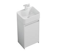 TYMYW Mobile Bagno A Terra con Lavabo in Ceramica e Rubinetto Lavabo Bagno con Mobile con Piedi con Cerniere Ammortizzate,Bianco,40 Cm