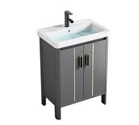 TYMYW Mobile Bagno con Lavabo A Terra con Piedini Lavabo con Mobile con Cerniere Ammortizzate con Rubinetto,Grigio,50 Cm