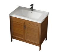 TYMYW Mobile Bagno con Lavabo Ceramica e Rubinetto Mobile Lavabo Bagno A Terra con Piedi con Cerniere Ammortizzate,Legno Marrone,70 Cm