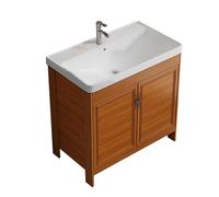 TYMYW Mobile Bagno con Lavabo con Piedi e Cerniere Ammortizzate Mobile Bagno con Lavabo in Ceramica e Rubinetto,Colore Legno Marrone,80 Cm