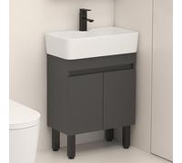TYMYW Mobile Bagno con Lavabo da Appoggio con Rubinetto Lavabo Bagno con Mobile con Cerniere Ammortizzate con Piedi,Grigio,55 Cm