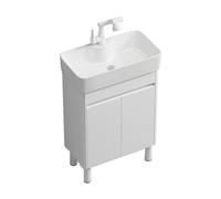 TYMYW Mobile Bagno con Lavabo e Piedini Armadio da Bagno con Mobile con Rubinetto con Porta A Chiusura Ammortizzata,Bianco,55 Cm