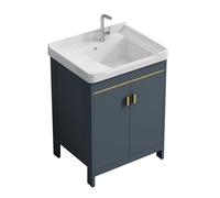 TYMYW Mobile Bagno con Lavabo e Rubinetto con Asse di Lavaggio Bagno con Mobile A Terra con Piedini e Cerniere Ammortizzate,Grigio Scuro,60 Cm