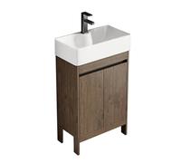 TYMYW Mobile Bagno con Lavabo e Rubinetto Mobile Bagno con Piedini e Lavabo in Ceramica con Cerniere Ammortizzate,Colore Legno Marrone,50 Cm