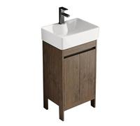 TYMYW Mobile Bagno con Lavabo e Rubinetto Mobile Bagno con Piedini e Lavabo in Ceramica con Cerniere Ammortizzate,Colore Legno Marrone,48 Cm