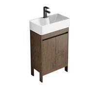 TYMYW Mobile Bagno con Lavabo e Rubinetto Mobile Bagno con Piedini e Lavabo in Ceramica con Cerniere Ammortizzate,Colore Legno Marrone,55 Cm