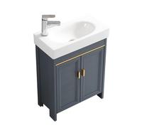 TYMYW Mobile Bagno con Lavabo in Ceramica 60 Cm e Rubinetto Armadio da Bagno con Piedi con Cerniere Ammortizzate,Blu,Un