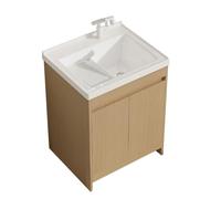 TYMYW Mobile Bagno con Lavabo in Ceramica con Asse di Lavaggio Bagno con Mobile A Terra con Piedini con Rubinetto,Colore Legno Chiaro,60 Cm