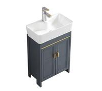 TYMYW Mobile Bagno con Lavabo in Ceramica e Rubinetto Armadio da Bagno A Terra con Piedi con Cerniere Ammortizzate,Grigio Scuro,60 Cm
