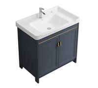 TYMYW Mobile Bagno con Lavabo in Ceramica e Rubinetto Mobile Bagno A Terra con Lavabo con Piedi con Cerniere Ammortizzate,Blu,80 Cm