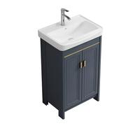 TYMYW Mobile Bagno con Lavabo in Ceramica e Rubinetto Mobile Bagno A Terra con Lavabo con Piedi con Cerniere Ammortizzate,Blu,50 Cm