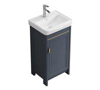 TYMYW Mobile Bagno con Lavabo in Ceramica e Rubinetto Mobile Bagno A Terra con Lavabo con Piedi con Cerniere Ammortizzate,Blu,43 Cm