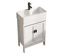 TYMYW Mobile Bagno con Piedini Lavatoio Ceramica con Mobile e Rubinetto con Cerniera Ammortizzata per Bagni Piccoli,Bianco,55 Cm