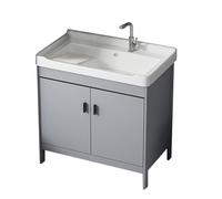 TYMYW Mobile Bagno da Terra con Lavabo con Asse di Lavaggio e Rubinetto Mobile Bagno con Piedini con Cerniere Ammortizzate,Grigio,70 Cm