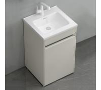 TYMYW Mobile Bagno da Terra con Lavabo in Ceramica e Miscelatore Armadio da Bagno con Piedini e Cerniere Ammortizzate,Colore Caffè Latteo,50 Cm