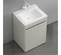 TYMYW Mobile Bagno da Terra con Lavabo in Ceramica e Miscelatore Armadio da Bagno con Piedini e Cerniere Ammortizzate,Colore Caffè Latteo,60 Cm