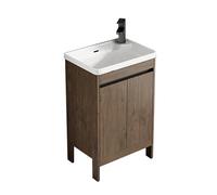 TYMYW Mobile Bagno da Terra con Lavabo in Ceramica e Rubinetto con Cerniera Ammortizzata Mobile Bagno con Piedini,marrone,45 Cm