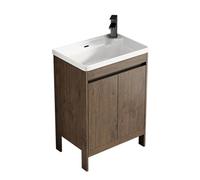 TYMYW Mobile Bagno da Terra con Lavabo in Ceramica e Rubinetto con Cerniera Ammortizzata Mobile Bagno con Piedini,marrone,55 Cm