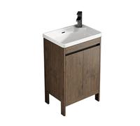 TYMYW Mobile Bagno da Terra con Lavabo in Ceramica e Rubinetto con Cerniera Ammortizzata Mobile Bagno con Piedini,marrone,51 Cm