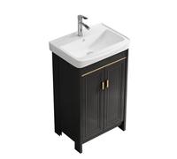TYMYW Mobile Bagno da Terra con Lavabo in Ceramica e Rubinetto con Piedi Mobile Bagno con Cerniere Ammortizzate,Nero,50 Cm