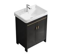 TYMYW Mobile Bagno da Terra con Lavabo in Ceramica e Rubinetto con Piedi Mobile Bagno con Cerniere Ammortizzate,Nero,60 Cm