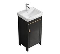 TYMYW Mobile Bagno da Terra con Lavabo in Ceramica e Rubinetto con Piedi Mobile Bagno con Cerniere Ammortizzate,Nero,43 Cm