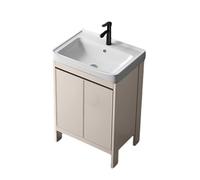 TYMYW Mobile Bagno da Terra con Lavabo in Ceramica e Rubinetto lavatoio con mobile con Piedini con Cerniere Ammortizzate,Colore Caffè Latteo,50 Cm