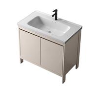 TYMYW Mobile Bagno da Terra con Lavabo in Ceramica e Rubinetto lavatoio con mobile con Piedini con Cerniere Ammortizzate,Colore Caffè Latteo,80 Cm