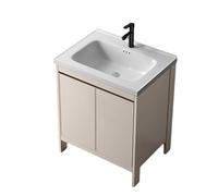 TYMYW Mobile Bagno da Terra con Lavabo in Ceramica e Rubinetto lavatoio con mobile con Piedini con Cerniere Ammortizzate,Colore Caffè Latteo,70 Cm