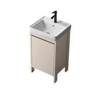 TYMYW Mobile Bagno da Terra con Lavabo in Ceramica e Rubinetto lavatoio con mobile con Piedini con Cerniere Ammortizzate,Colore Caffè Latteo,40 Cm