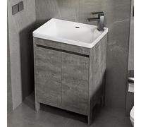 TYMYW Mobile Bagno da Terra con Lavabo in Ceramica e Rubinetto Mobile Bagno con Piedini con Cerniera Ammortizzata,grigio,55 Cm