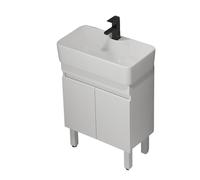 TYMYW Mobile Bagno da Terra con Lavabo in Ceramica e Rubinetto Mobile Bagno con Piedini con Cerniere Ammortizzate,Bianco,55 Cm