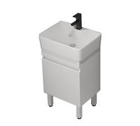 TYMYW Mobile Bagno da Terra con Lavabo in Ceramica e Rubinetto Mobile Bagno con Piedini con Cerniere Ammortizzate,Bianco,48 Cm