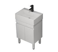 TYMYW Mobile Bagno da Terra con Lavabo in Ceramica e Rubinetto Mobile Bagno con Piedini con Cerniere Ammortizzate,Bianco,53 Cm