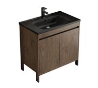 TYMYW Mobile Bagno da Terra con Lavabo in Ceramica e Rubinetto Mobile Bagno con Piedini con Cerniere Ammortizzate,Colore Legno Marrone,80 Cm