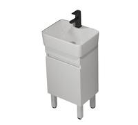 TYMYW Mobile Bagno da Terra con Lavabo in Ceramica e Rubinetto Mobile Bagno con Piedini con Cerniere Ammortizzate,Bianco,40 Centimetri