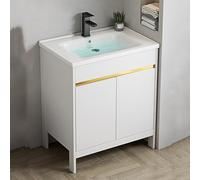 TYMYW Mobile Bagno da Terra con Lavabo in Ceramica e Rubinetto Mobile Bagno con Piedini e Cerniera Ammortizzata,Bianco,60 Cm