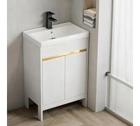 TYMYW Mobile Bagno da Terra con Lavabo in Ceramica e Rubinetto Mobile Bagno con Piedini e Cerniera Ammortizzata,Bianco,51 Cm