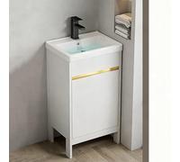 TYMYW Mobile Bagno da Terra con Lavabo in Ceramica e Rubinetto Mobile Bagno con Piedini e Cerniera Ammortizzata,Bianco,43 Cm