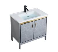 TYMYW Mobile Bagno Grigio con Lavabo in Ceramica e Rubinetto Mobile Bagno A Terra con Piedi con Cerniere Ammortizzate,70 Cm
