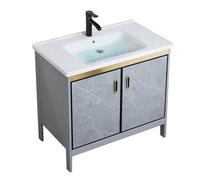 TYMYW Mobile Bagno Grigio con Lavabo in Ceramica e Rubinetto Mobile Bagno A Terra con Piedi con Cerniere Ammortizzate,80 Cm