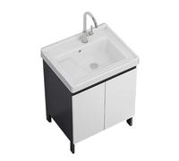 TYMYW Mobile da Bagno con Lavabo e Rubinetto con Piedini Armadio da Bagno con Cerniere Ammortizzate con Asse di Lavaggio,Grigio+Bianco,70 Cm