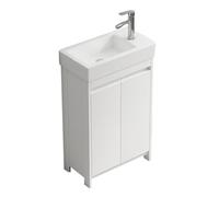 TYMYW Mobile da Bagno con Lavabo in Ceramica e Rubinetto Mobile Bagno A Terra con Piedi con Cerniere Ammortizzate,Bianco,47 Cm