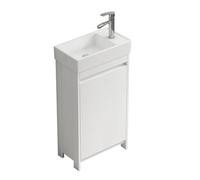 TYMYW Mobile da Bagno con Lavabo in Ceramica e Rubinetto Mobile Bagno A Terra con Piedi con Cerniere Ammortizzate,Bianco,42 Cm
