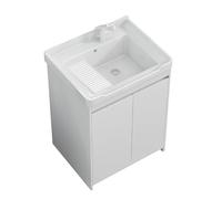 TYMYW Mobile Lavabo Bagno A Terra con Lavabo e Rubinetto con Asse di Lavaggio Mobile Bagno con Piedini e Cerniere Ammortizzate,Bianco,60 Cm
