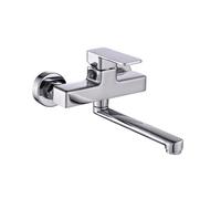TYMYW Rubinetto Cucina a Muro Cromato Ottone Caldo e Freddo | Bocca Girevole a 360° Tubo Rotante 20 Cm Monocomando Doppio Foro,per Lavello,Balcone
