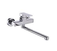 TYMYW Rubinetto Cucina a Muro Cromato Ottone Caldo e Freddo | Bocca Girevole a 360° Tubo Rotante 35 Cm Monocomando Doppio Foro,per Lavello,Balcone