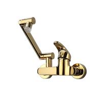 TYMYW Rubinetto Cucina Oro da Muro Braccio Pieghevole Girevole A 360° | Miscelatore Cucina con 2 Tipi Di Getti D'Acqua in Ottone,per Lavello